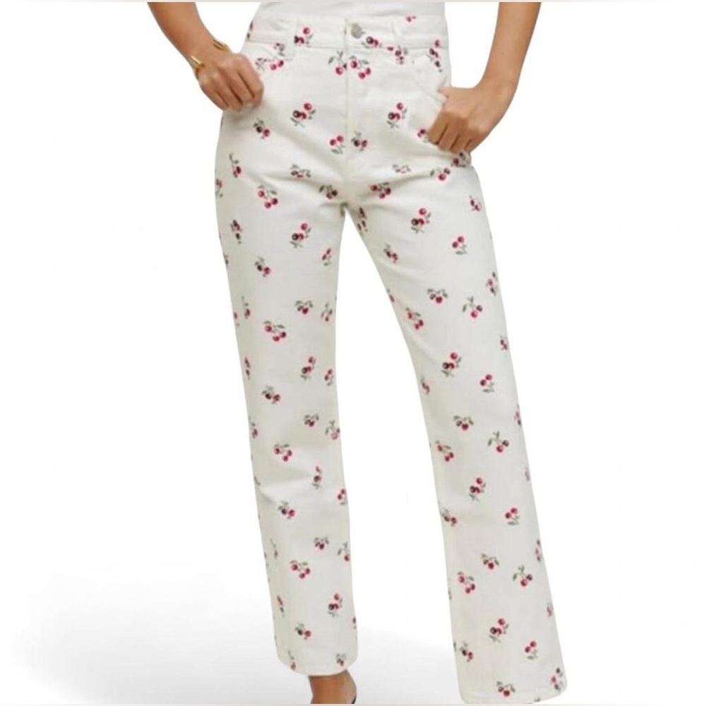 Reformation White Cherry High Rise Straight Leg Jeans Size 24 NWT
